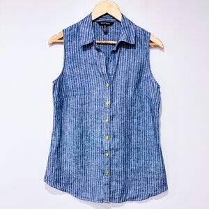 ELLEN TRACY Blue and white striped sleeveless linen‎ shirt